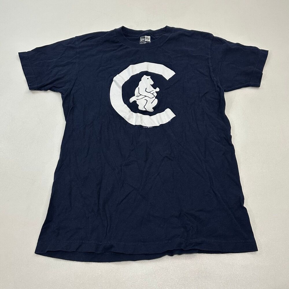 New Era Men's T-Shirt Navy Chicago Cubs Bear C Logo MLB 100% Cotton, Size M